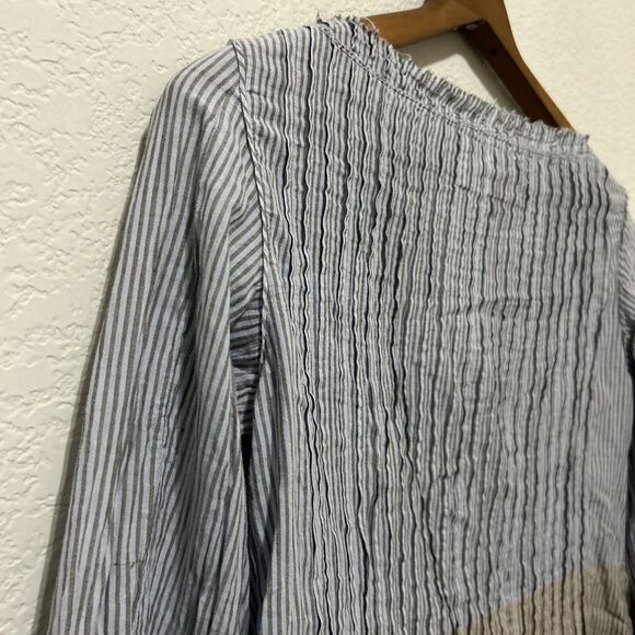 Khadi and Co. Bess Nielsen Blouse Stripe Medium Brown Blue - Picture 7 of 16